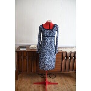 Vintage Y2K Xhilaration Floral Midi Dress S Blue Paisley Lace Boho bell sleeve